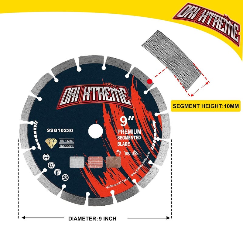 ORIXTREME شفرة الماس 9 بوصة، شفرة عامة مقطعة مجزأة للقطع الجاف/الرطب للخرسانة، البناء، الطوب، الكتل، عمود 7/8"-5/8" - Image 2